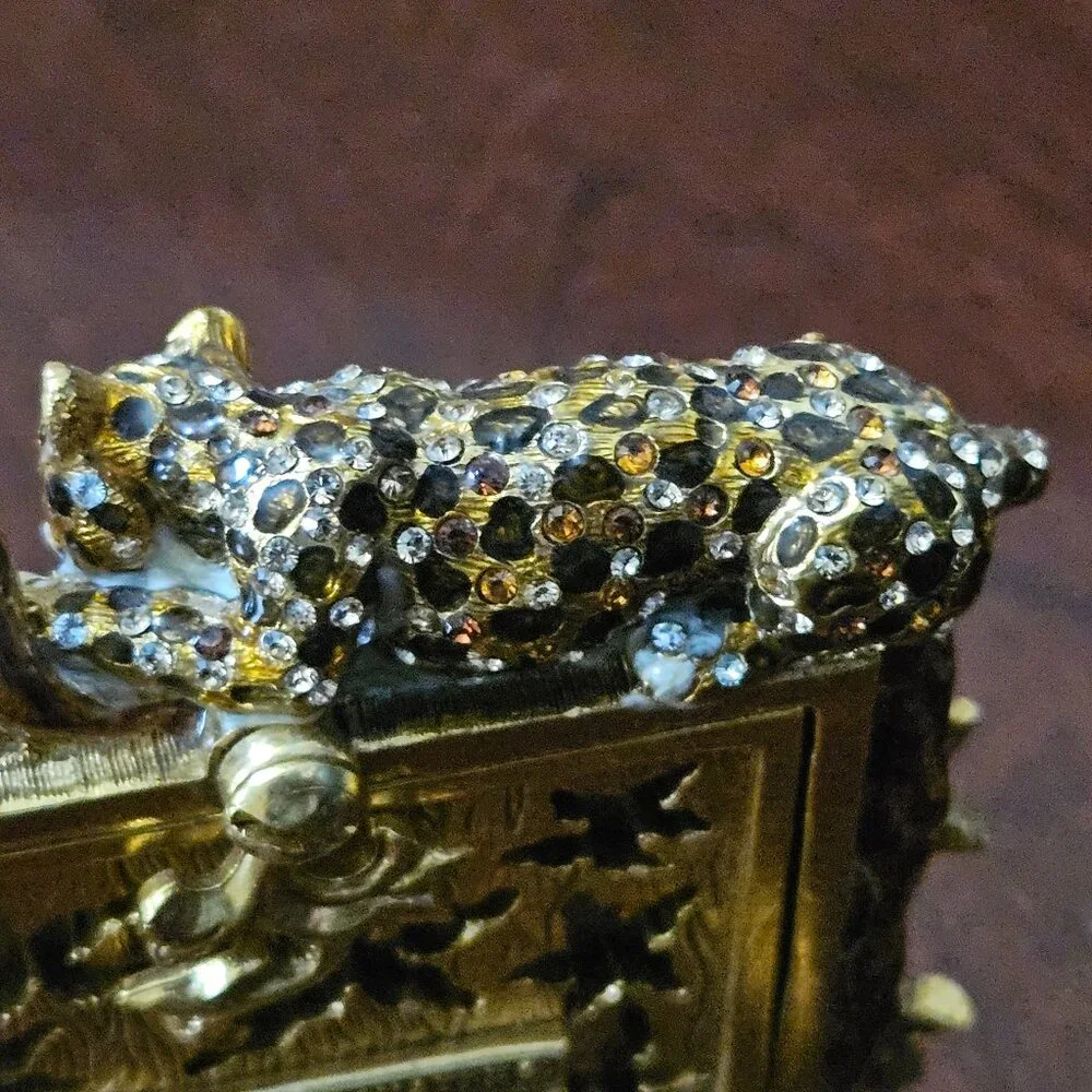 STUNNING RARE JAY STRONGWATER LEOAPARD JUNGLE SAFARI FLOWER CRYSTAL ENAMEL FRAME